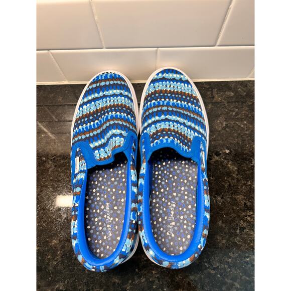 Vera Bradley Women's Canvas Patterned Slip-On Sneakers Casual Blue and Brown 10 - Picture 8 of 11